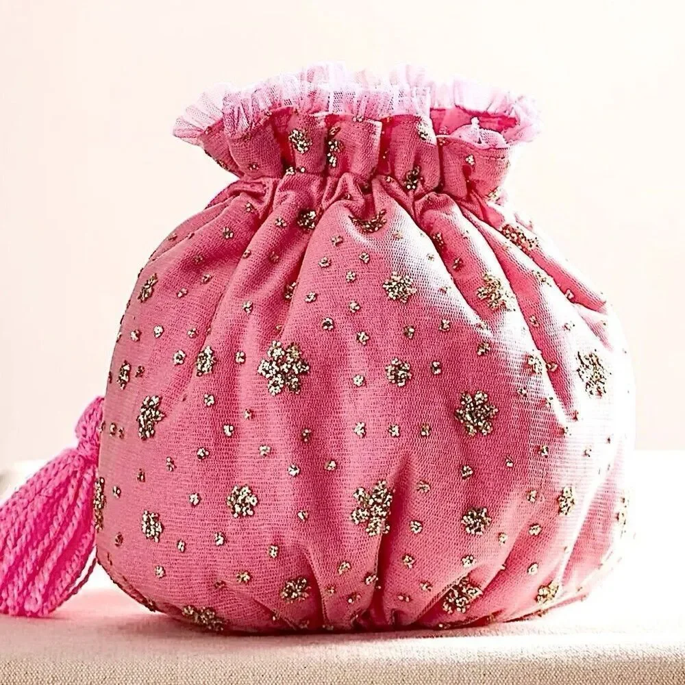 Free People Sparkle Pink Celebration Gift Sack/Make Up Bag/Closet Decoration NWT